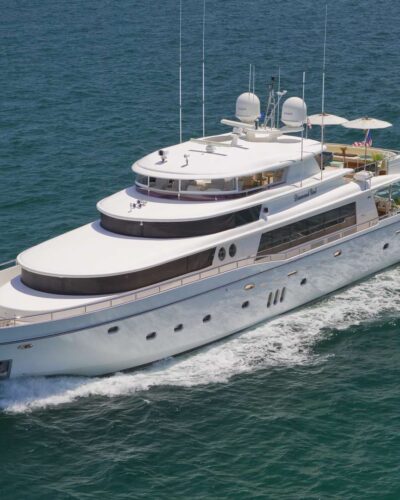 Stunning 2696 yacht with multi-deck design at sea.