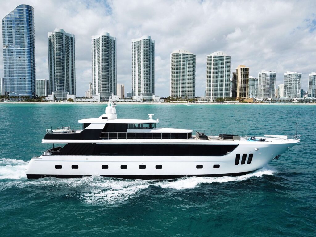 Expansive 9276 luxury yacht with helipad, multiple decks.